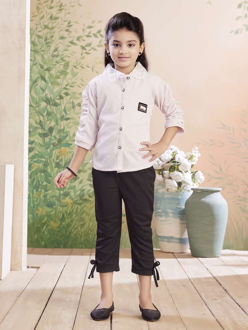 girls solid top & trouser co-ord set