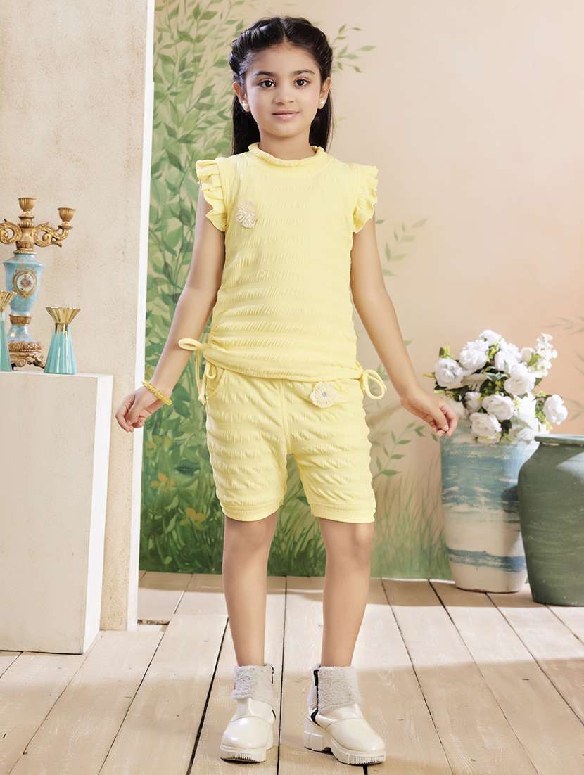 girls solid shorts & top co-ord set - 22026357 - Zoom Image - 0