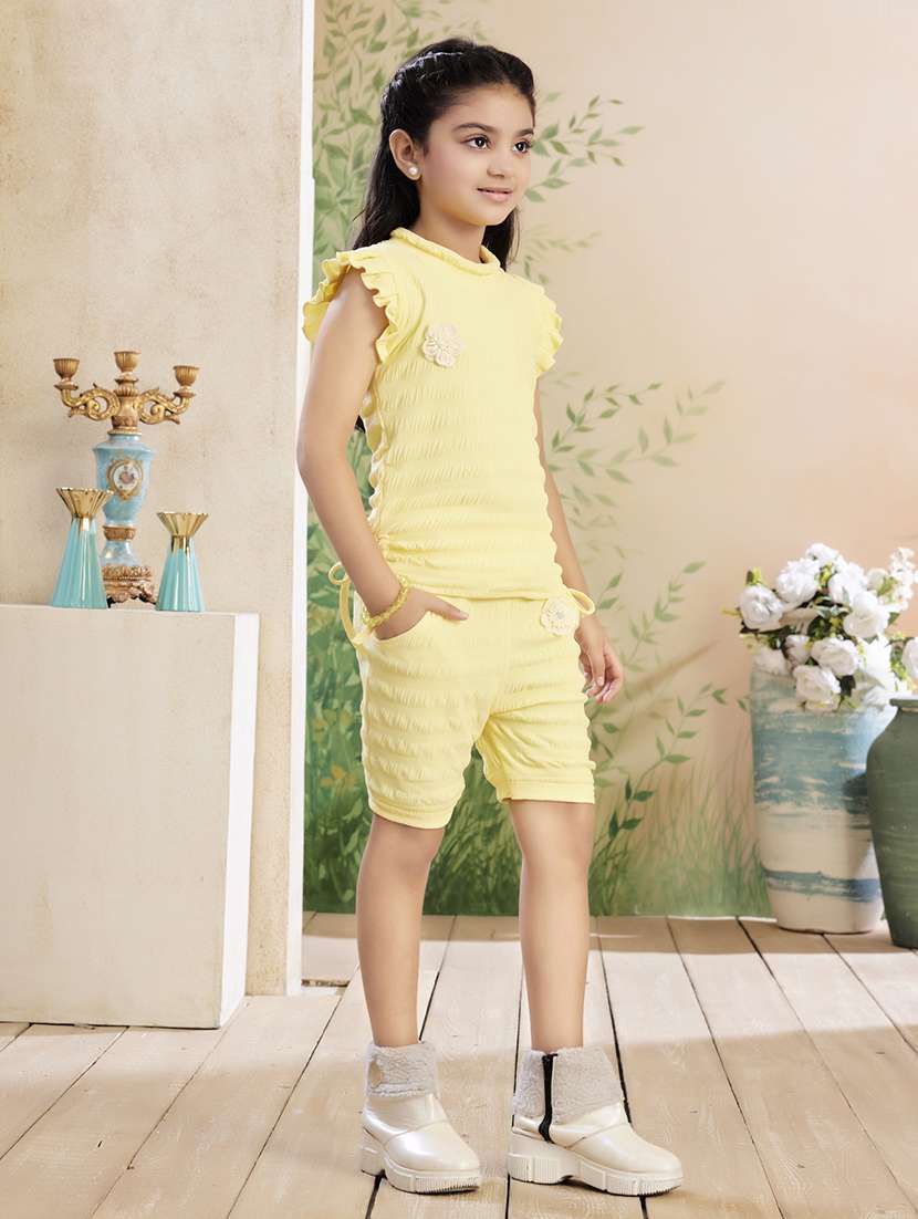 girls solid shorts & top co-ord set - 22026357 - Standard Image - 3