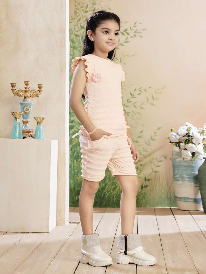 girls solid shorts & top co-ord set - 22026358 - Standard Image - 3
