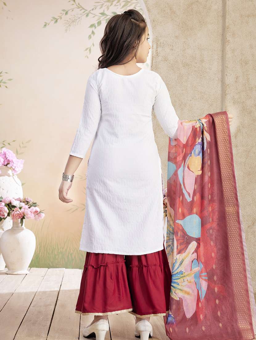 girls solid kurta sharara set with dupatta - 22026360 - Standard Image - 3