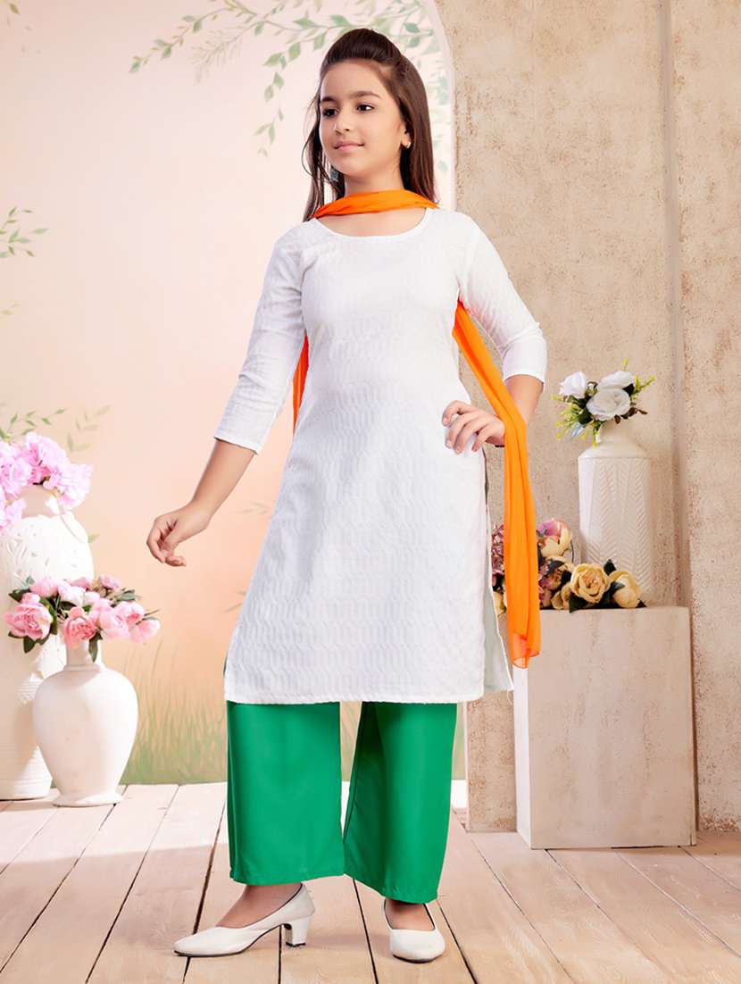 girls solid kurta palazzo set with dupatta