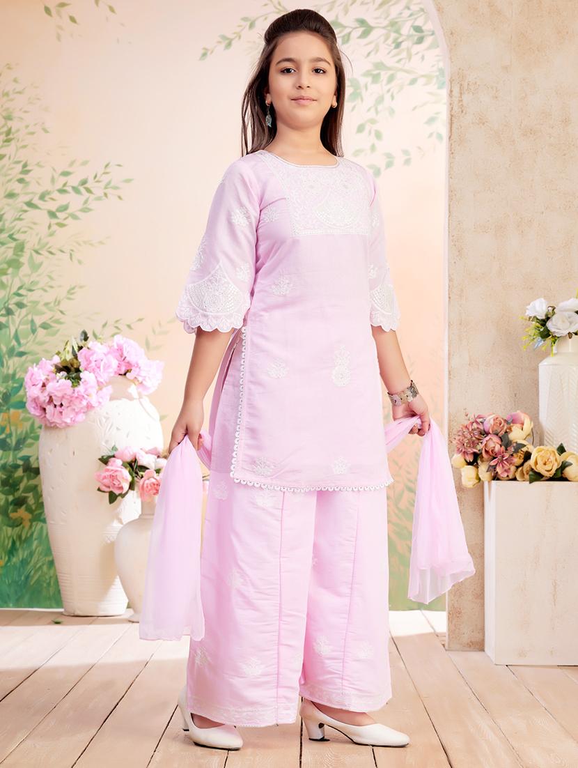 girls embroidered kurta palazzo set with dupatta - 22026364 - Standard Image - 3