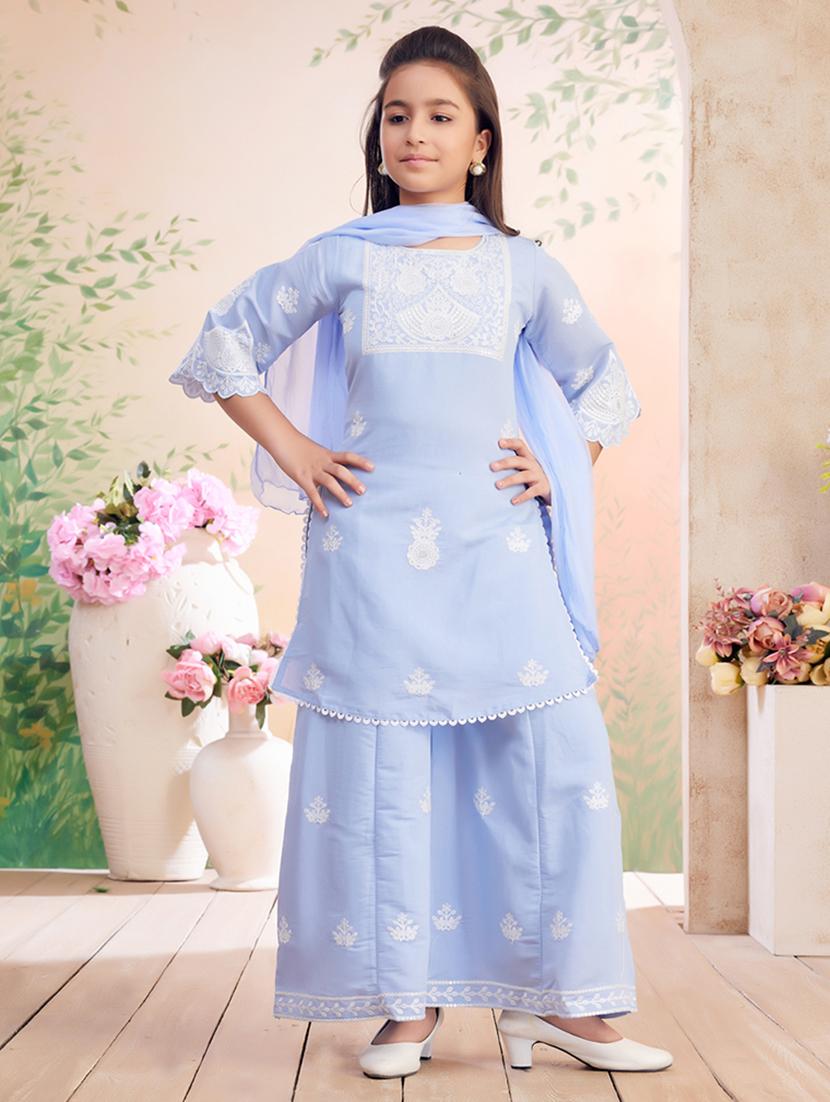 girls embroidered kurta palazzo set with dupatta - 22026365 -  Zoom Image - 0
