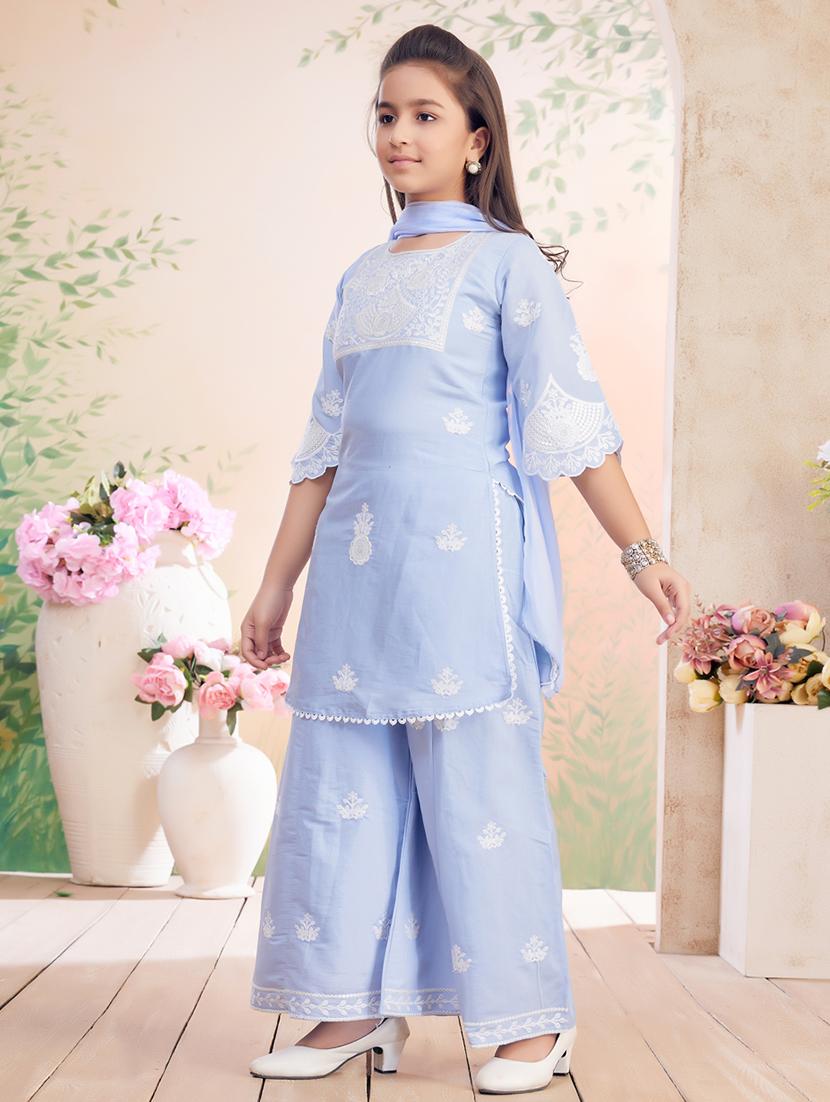 girls embroidered kurta palazzo set with dupatta - 22026365 - Standard Image - 3