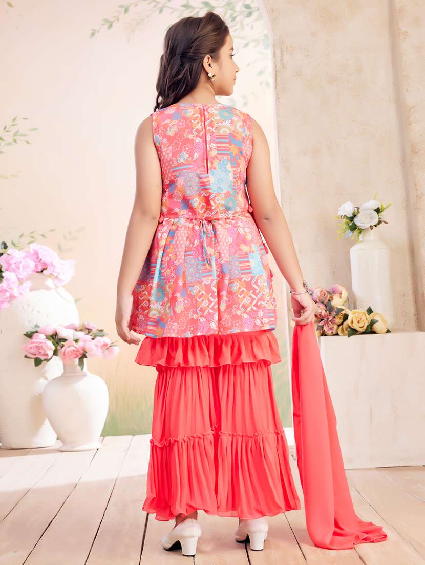 girls printed kurta sharara set with dupatta - 22026368 -  Standard Image - 3