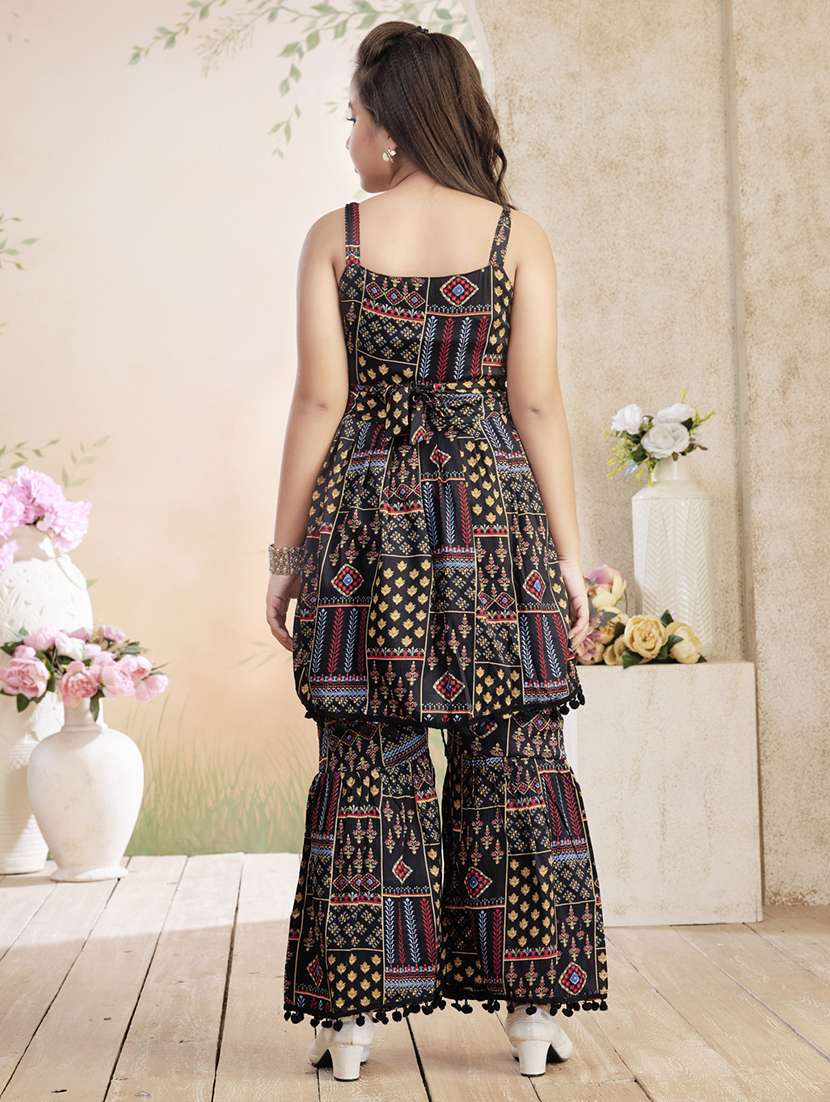 girls printed shoulder strap kurta and sharara set - 22026369 -  Standard Image - 3
