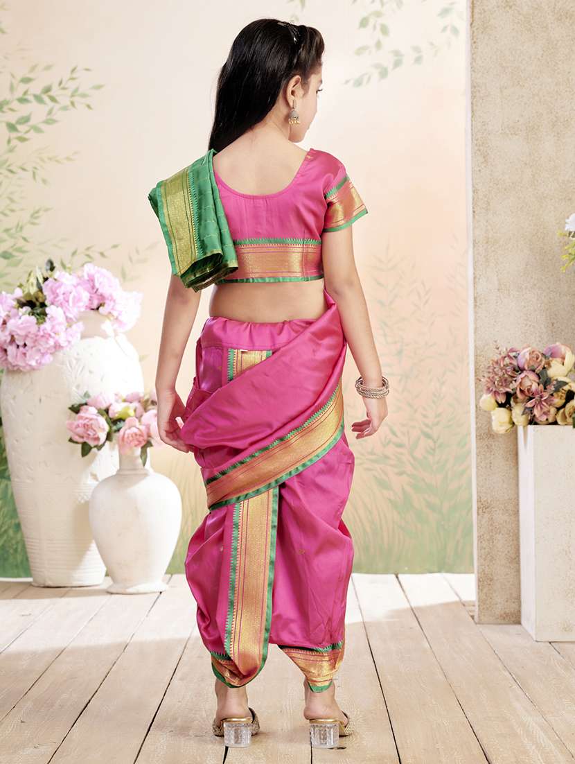 girls solid bordered ready to wear saree - 22026382 -  Standard Image - 3