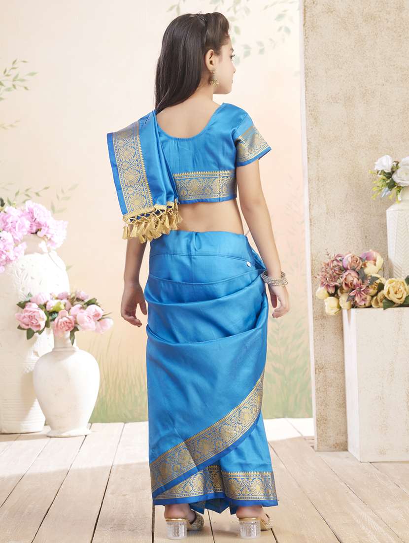 girls solid bordered ready to wear saree - 22026383 -  Standard Image - 3