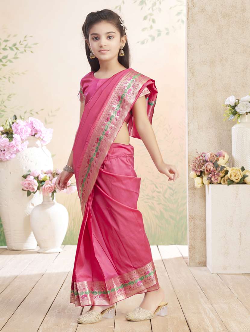 girls solid bordered ready to wear saree