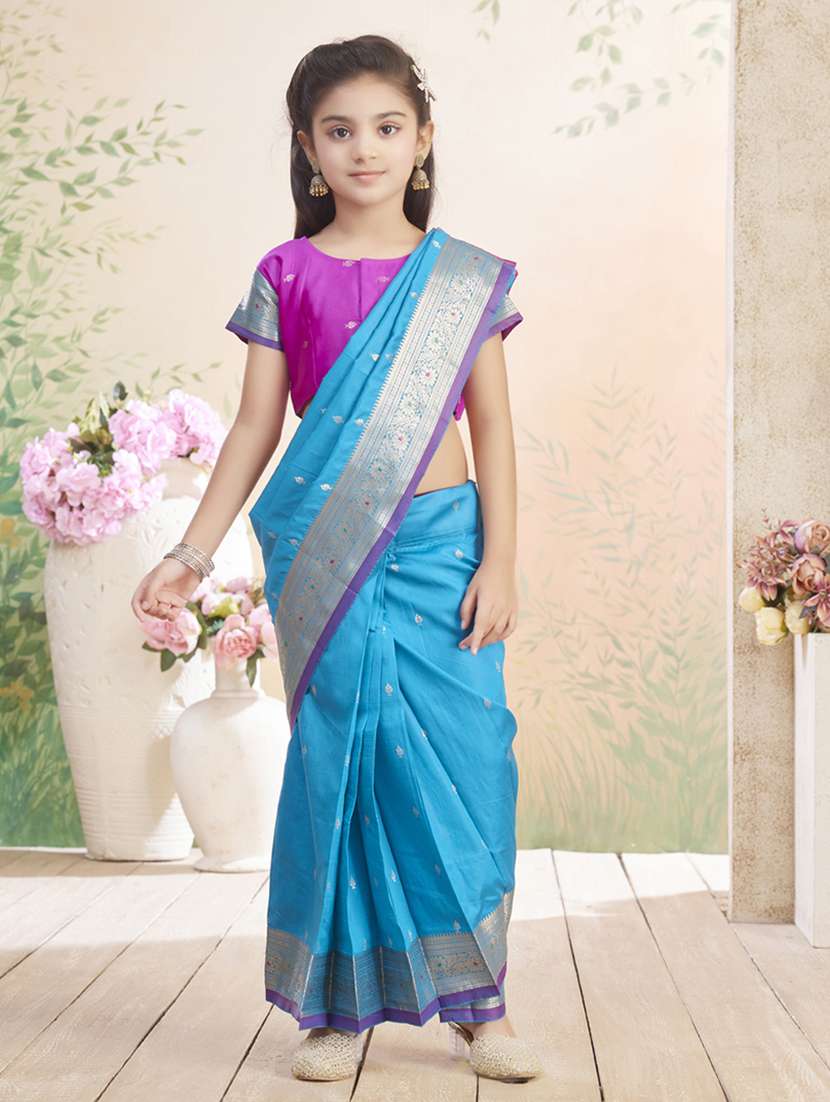 girls solid bordered ready to wear saree to wear saree