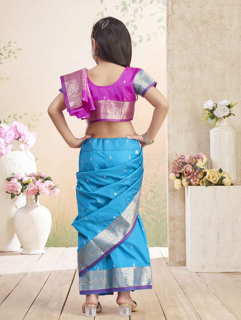 girls solid bordered ready to wear saree to wear saree - 22026388 -  Standard Image - 3