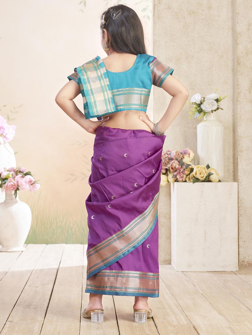 girls solid bordered ready to wear saree - 22026389 - Standard Image - 3
