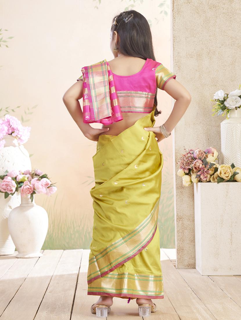 girls solid bordered ready to wear saree - 22026390 - Standard Image - 3