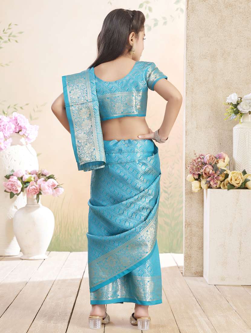 girls solid bordered ready to wear saree - 22026392 -  Standard Image - 3