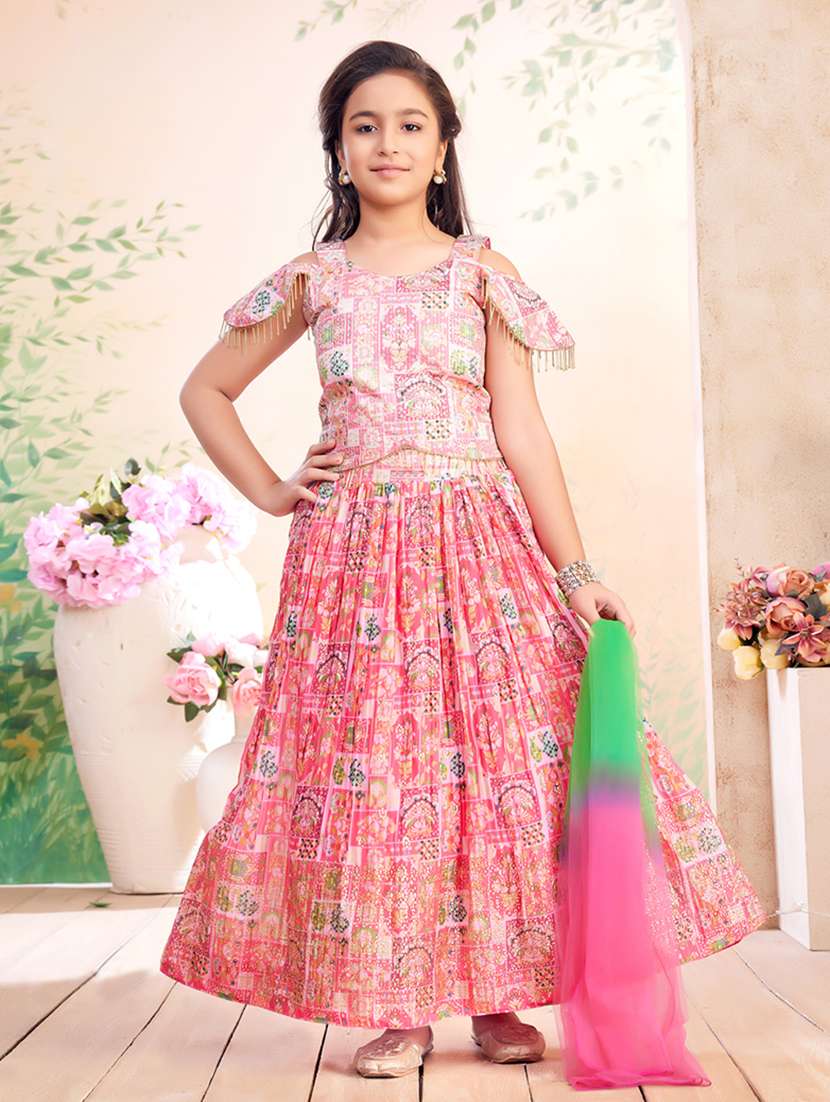 girls printed lehenga choli with dupatta