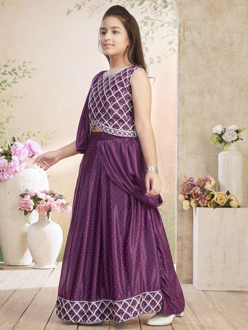 girls embroidered lehenga choli with dupatta - 22026401 - Standard Image - 3