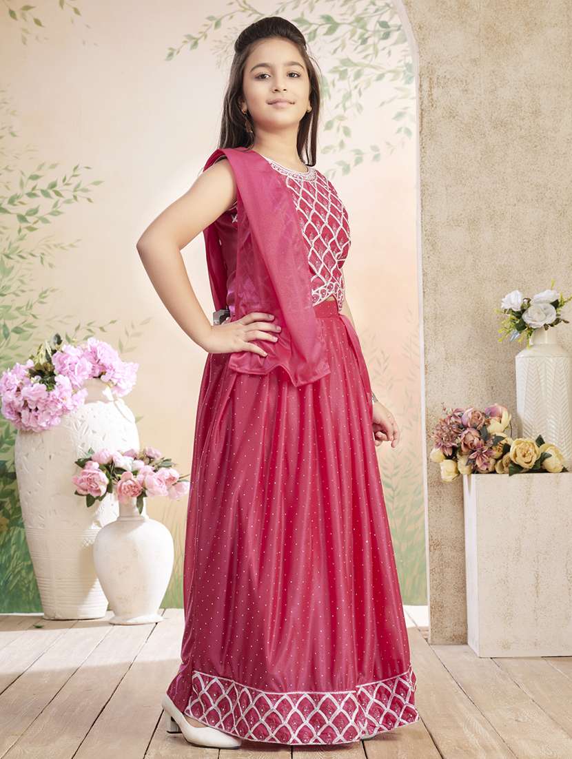 girls embroidered lehenga choli with dupatta - 22026402 -  Standard Image - 3