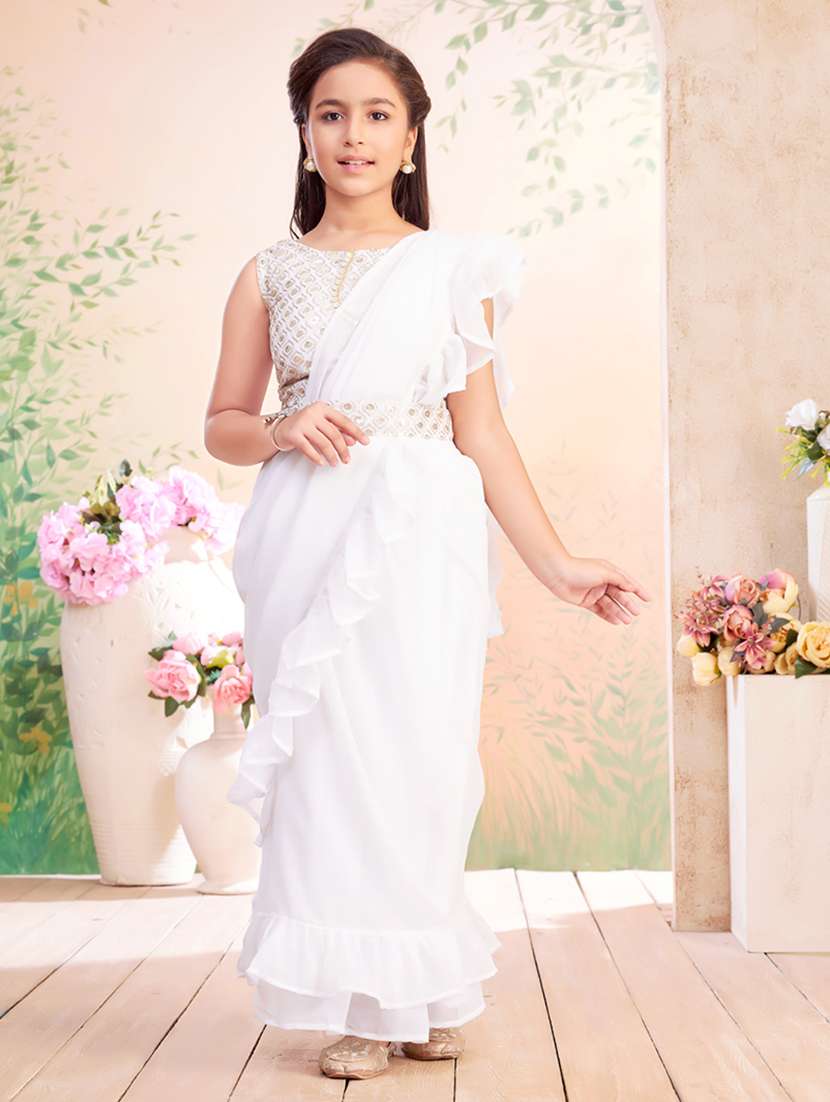 girls solid ruffled ready to wear fusion drape - 22026415 - Zoom Image - 0