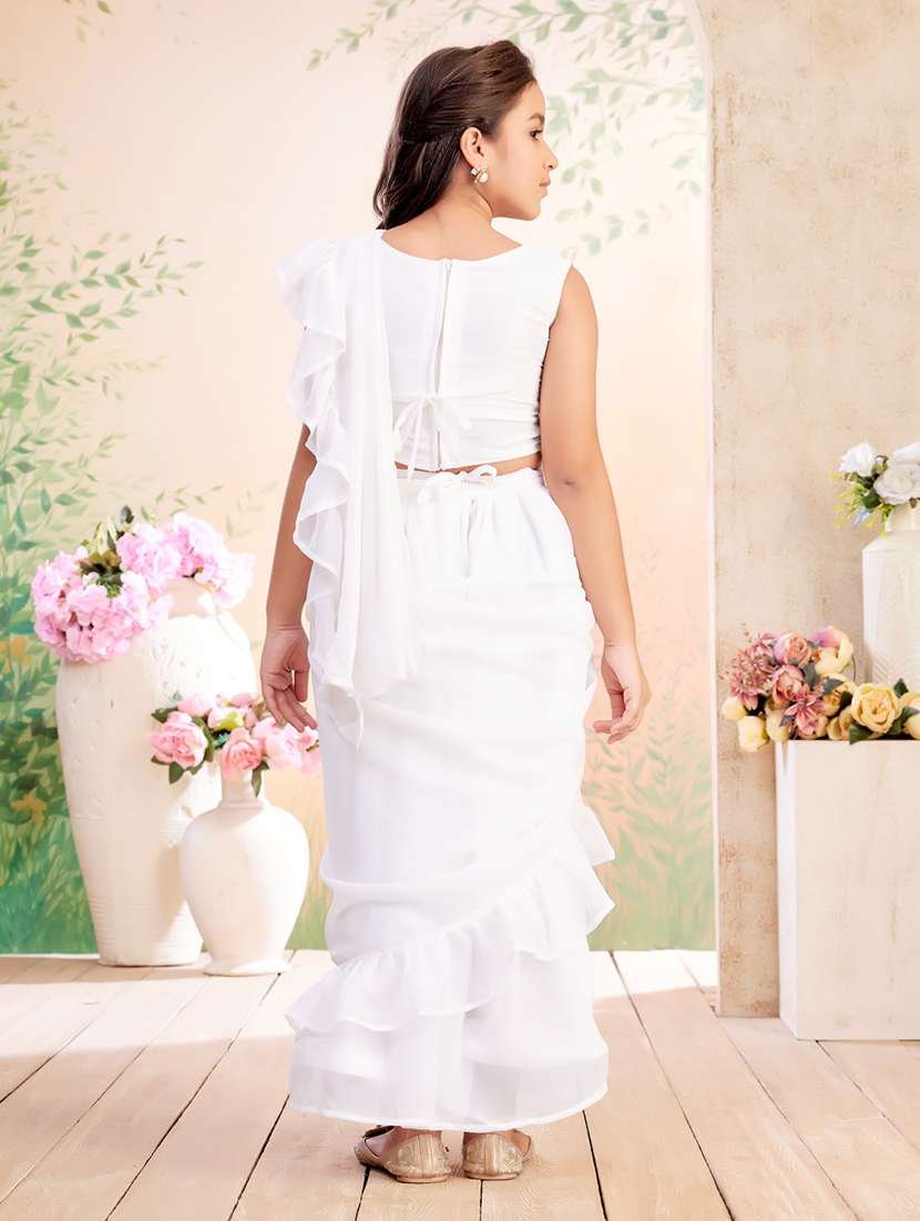 girls solid ruffled ready to wear fusion drape - 22026415 - Standard Image - 3