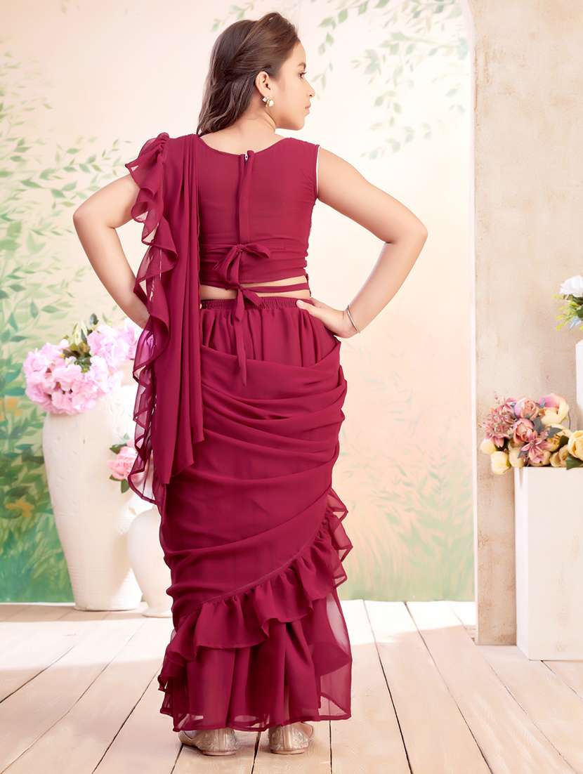 girls solid ruffled ready to wear fusion drape - 22026416 - Standard Image - 3