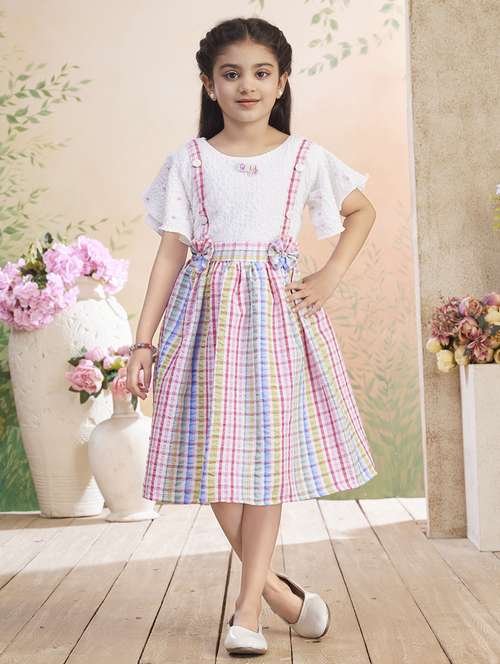 girls checkered flared sleeve fit & flare dress - 22026420 - Standard Image - 0