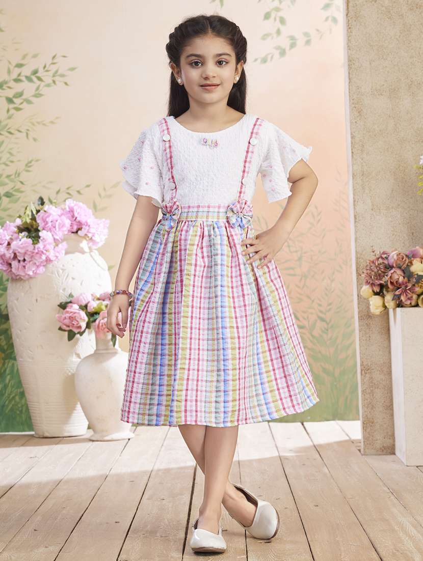 girls checkered flared sleeve fit & flare dress - 22026420 - Zoom Image - 0