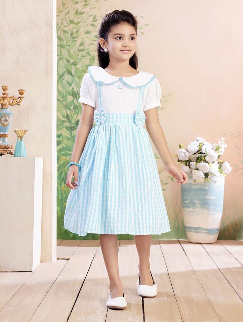 girls checkered puff sleeve fit & flare dress