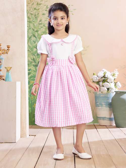 girls checkered puff sleeve fit & flare dress - 22026424 - Standard Image - 0