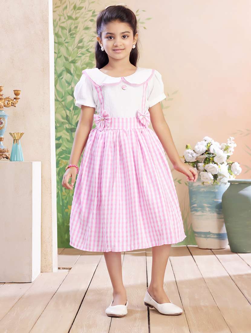 girls checkered puff sleeve fit & flare dress - 22026424 - Zoom Image - 0