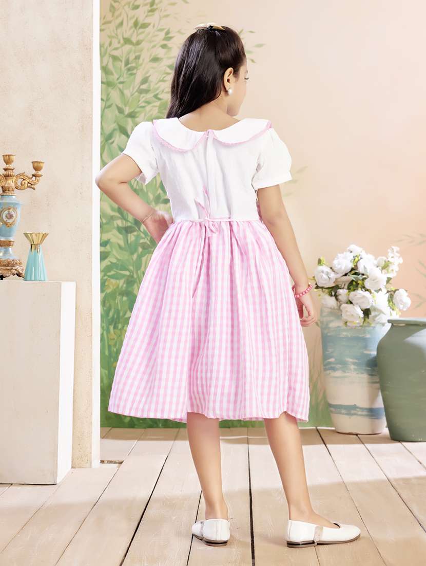 girls checkered puff sleeve fit & flare dress - 22026424 - Standard Image - 3