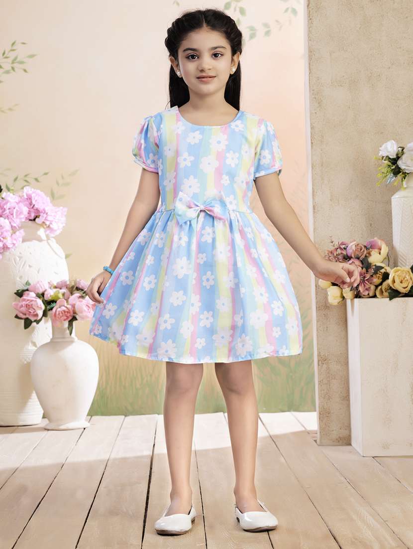girls printed puff sleeve fit & flare dress