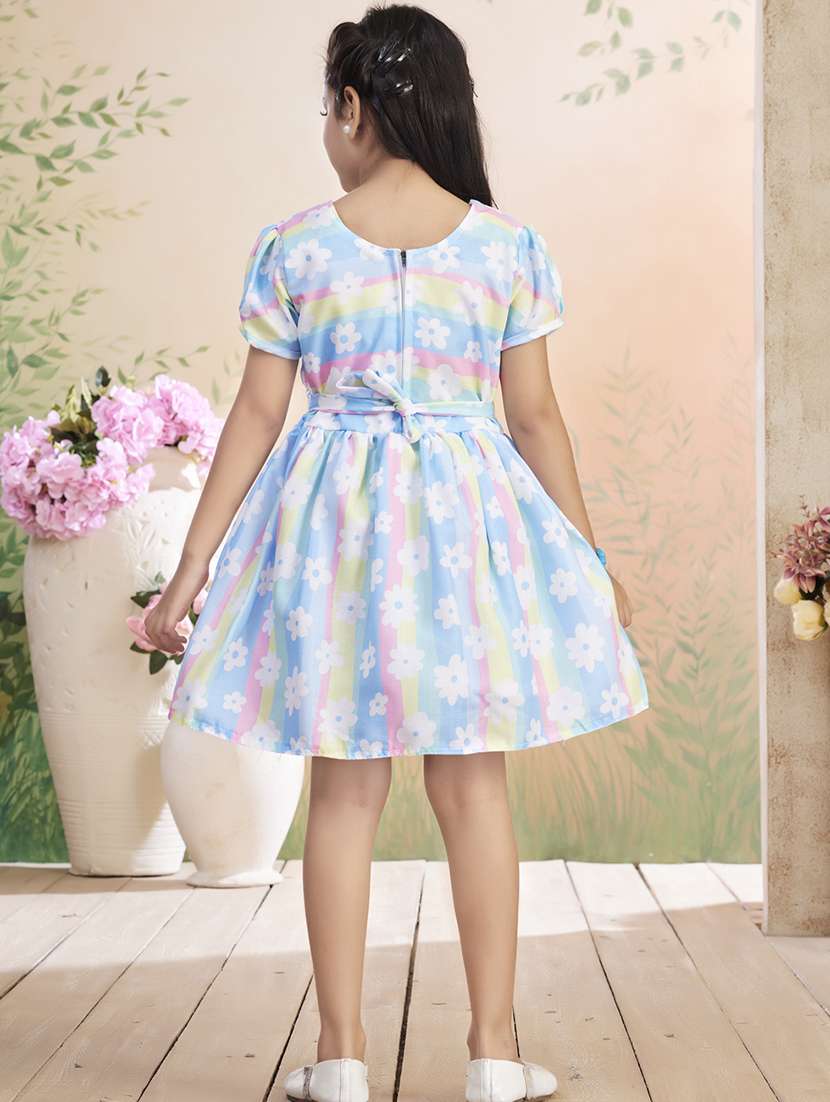 girls printed puff sleeve fit & flare dress - 22026429 -  Standard Image - 3