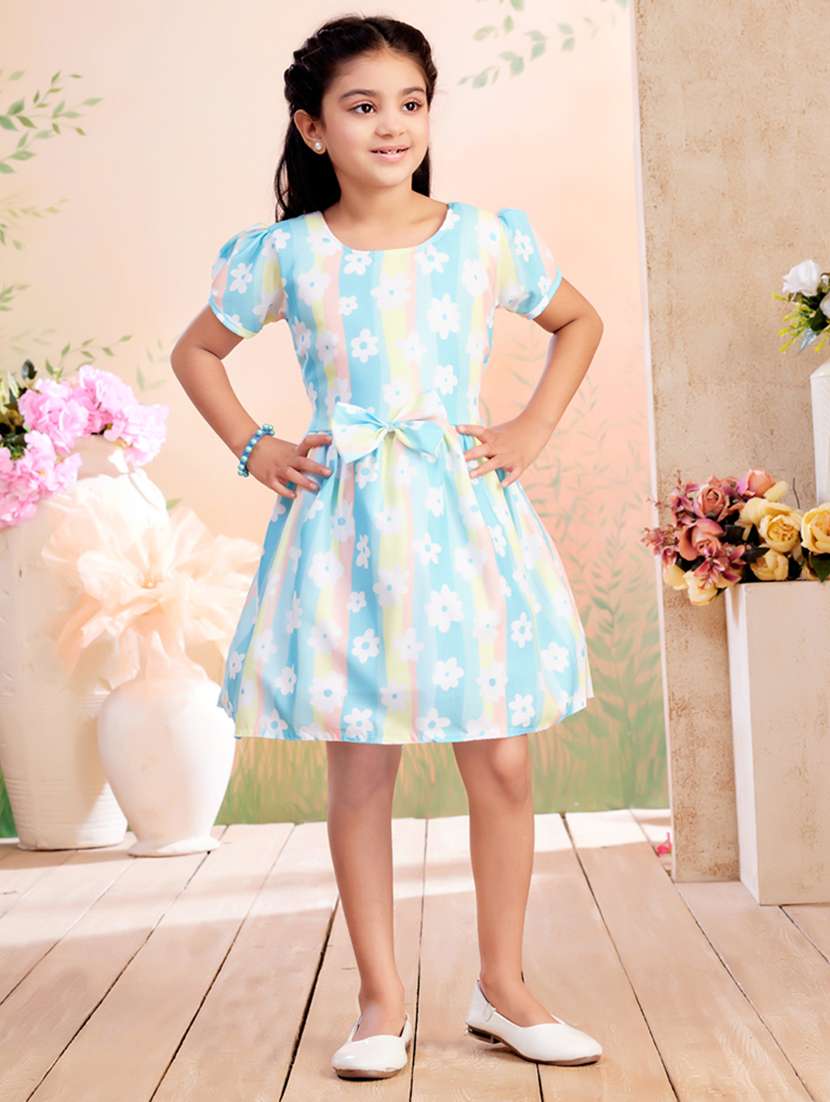 girls printed puff sleeve fit & flare dress