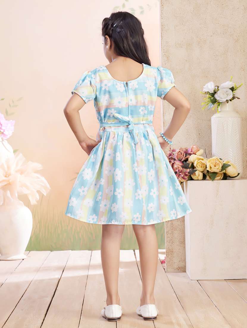 girls printed puff sleeve fit & flare dress - 22026430 -  Standard Image - 3