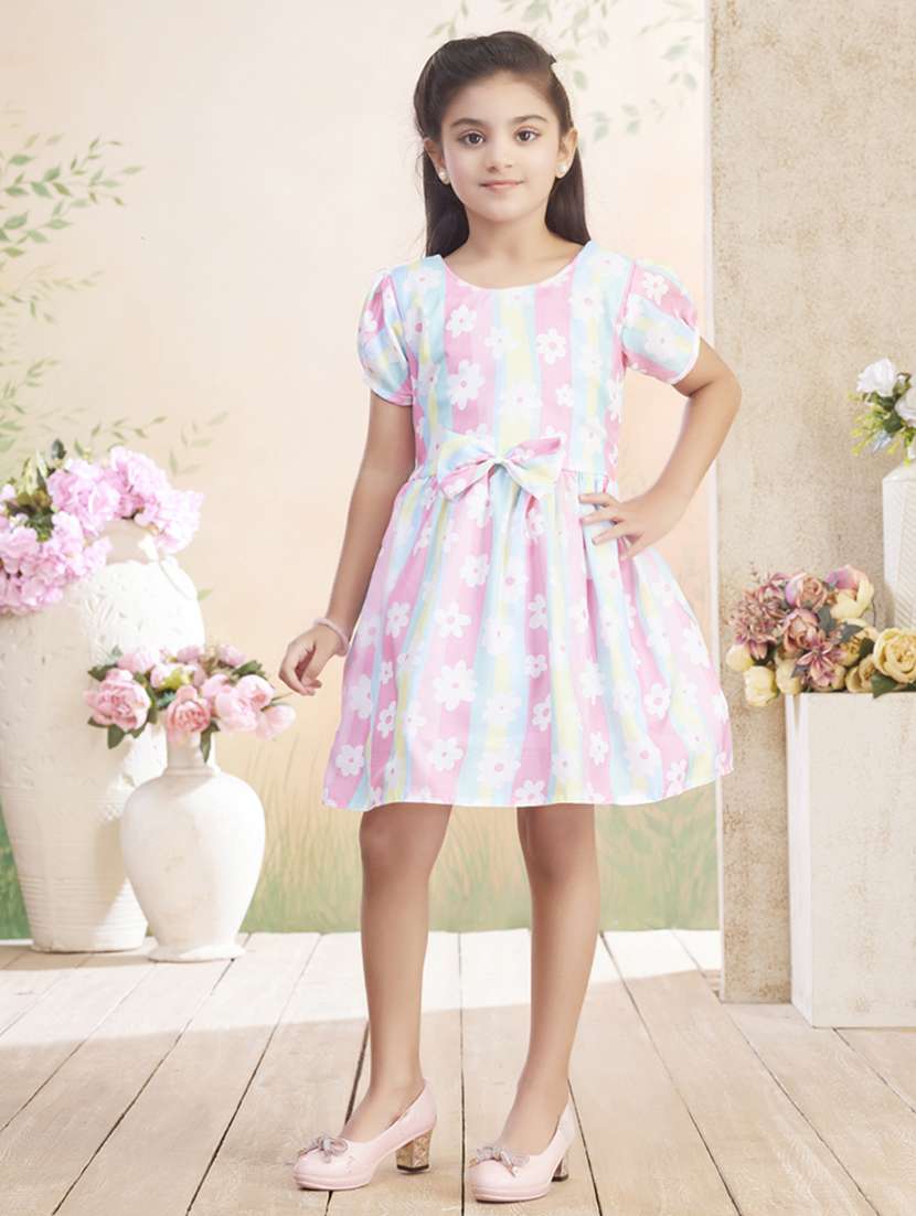 girls printed puff sleeve fit & flare dress