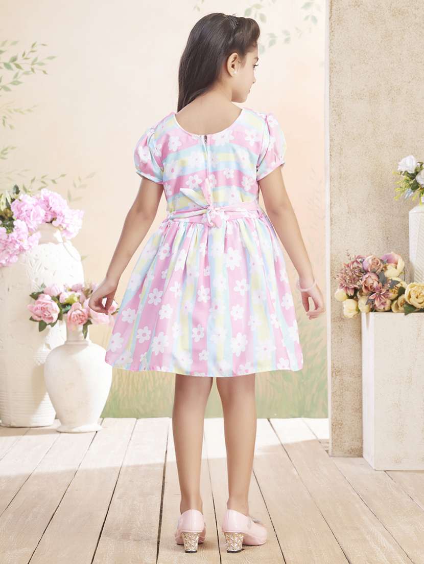 girls printed puff sleeve fit & flare dress - 22026431 -  Standard Image - 3
