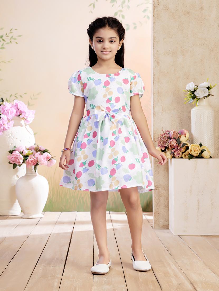 girls printed puff sleeve fit & flare dress - 22026432 - Zoom Image - 0