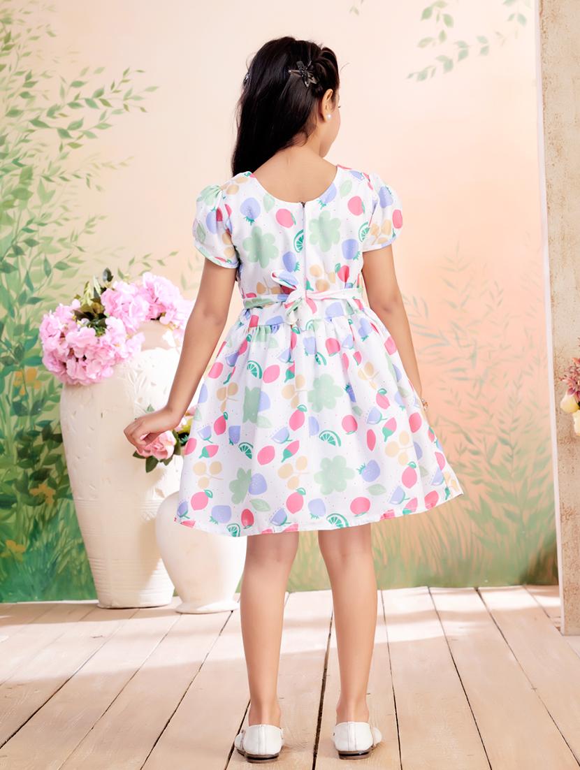 girls printed puff sleeve fit & flare dress - 22026432 - Standard Image - 3