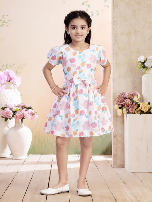 girls printed puff sleeve fit & flare dress - 22026433 - Standard Image - 0