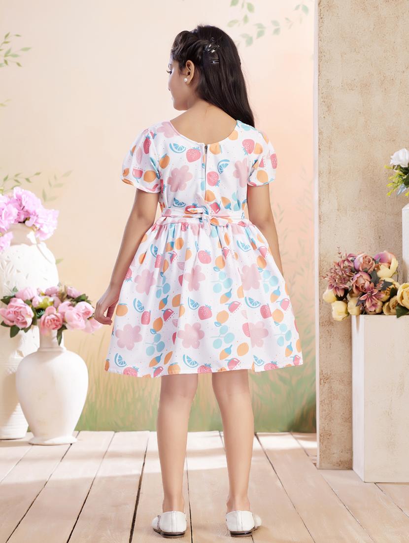 girls printed puff sleeve fit & flare dress - 22026433 - Standard Image - 3
