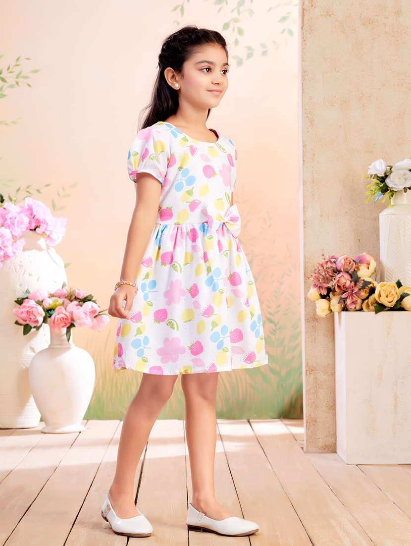 girls printed puff sleeve fit & flare dress - 22026434 -  Standard Image - 3