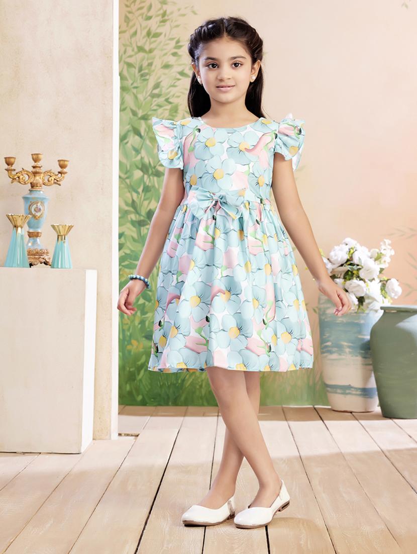 girls printed ruffle sleeve fit & flare dress - 22026435 - Zoom Image - 0