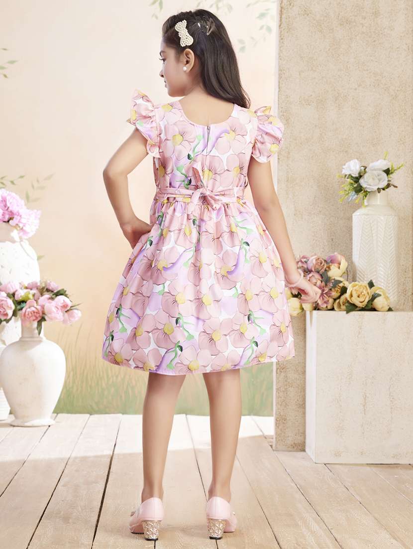 girls printed ruffle sleeve fit & flare dress - 22026436 -  Standard Image - 3