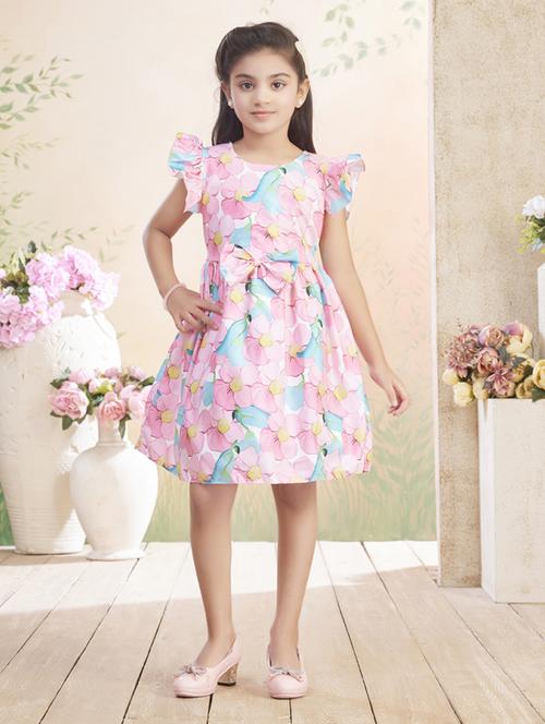 girls printed ruffle sleeve fit & flare dress - 22026437 - Standard Image - 0