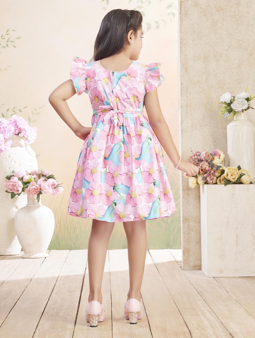 girls printed ruffle sleeve fit & flare dress - 22026437 - Standard Image - 3