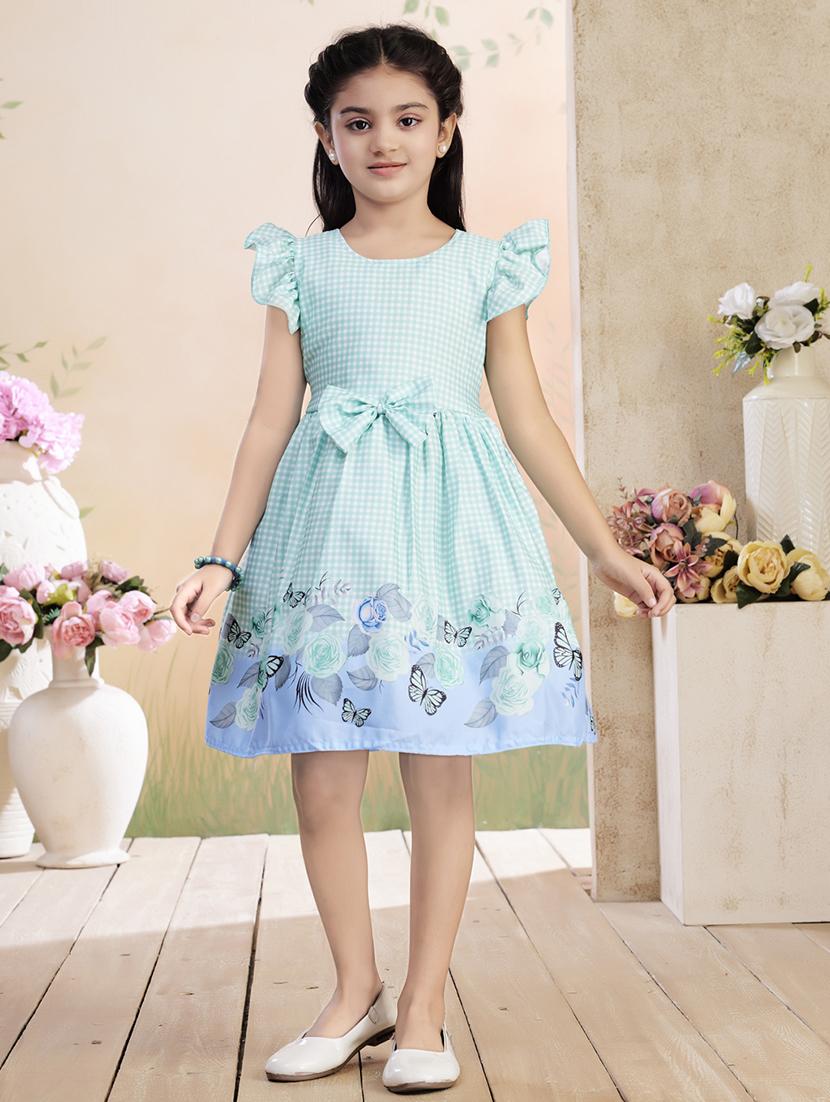 girls printed ruffle sleeve fit & flare dress