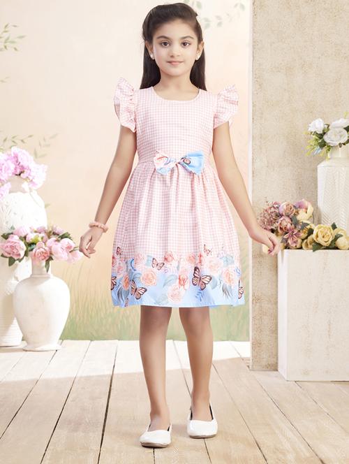 girls checkered ruffle sleeve fit & flare dress - 22026439 - Standard Image - 0
