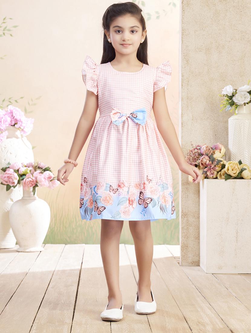 girls checkered ruffle sleeve fit & flare dress - 22026439 - Zoom Image - 0