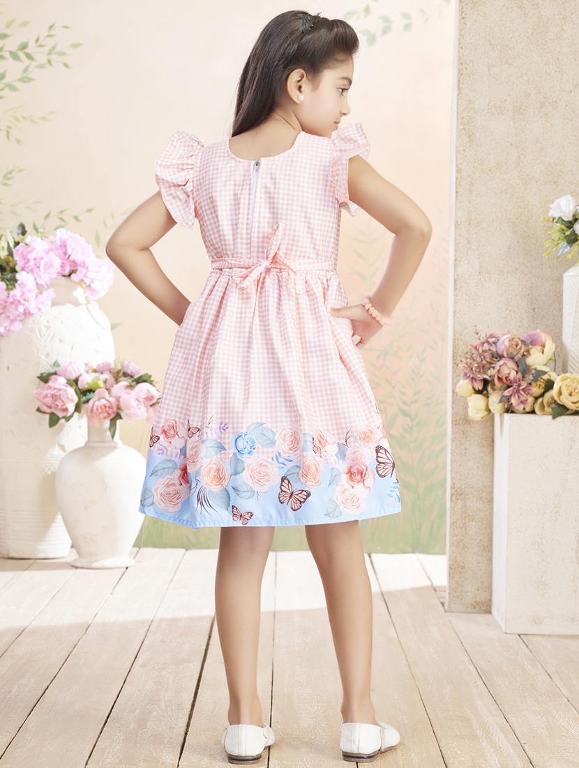 girls checkered ruffle sleeve fit & flare dress - 22026439 - Standard Image - 3
